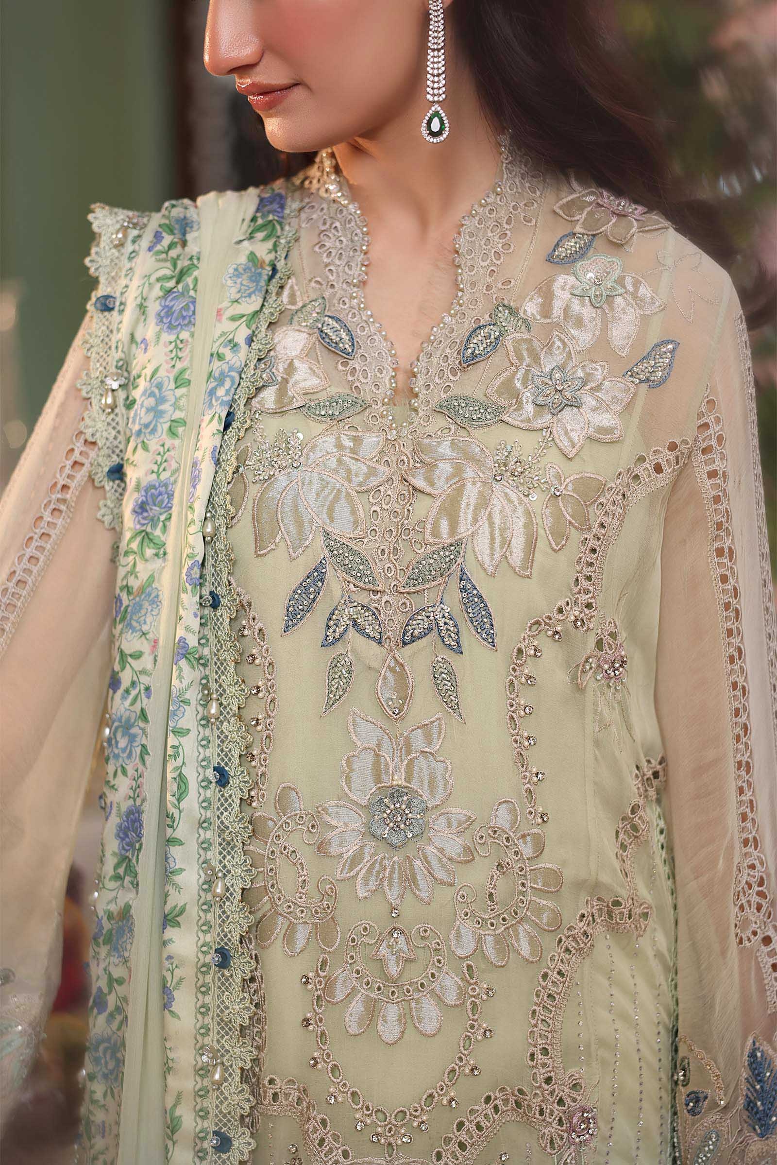 MARIA B Embroidered Chiffon clothing in green tones.